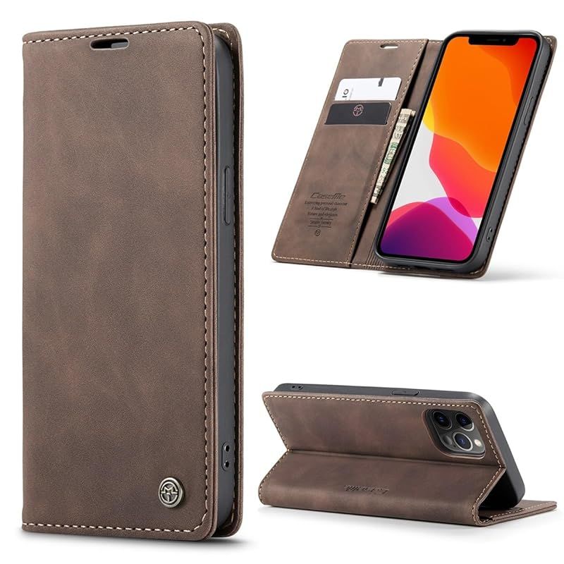新品　YUZOR for iPhone 12/12Pro ケース 手帳型 アイフォン 手帳 スマホケース 手帳型 携帯カバー レザー 耐衝撃 耐摩擦 全面保護 マグネット式 カード収納 スタンド機能 肌感レザー 人気 上質 珈琲