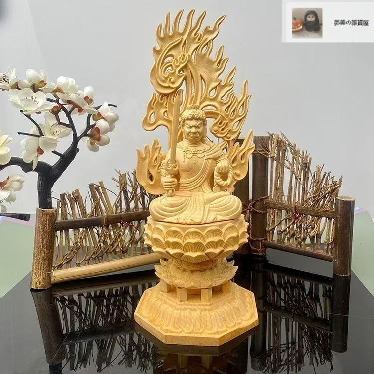 新品未使用】木彫仏像 不動明王 不動明王像 檜木 高約28cm 精密