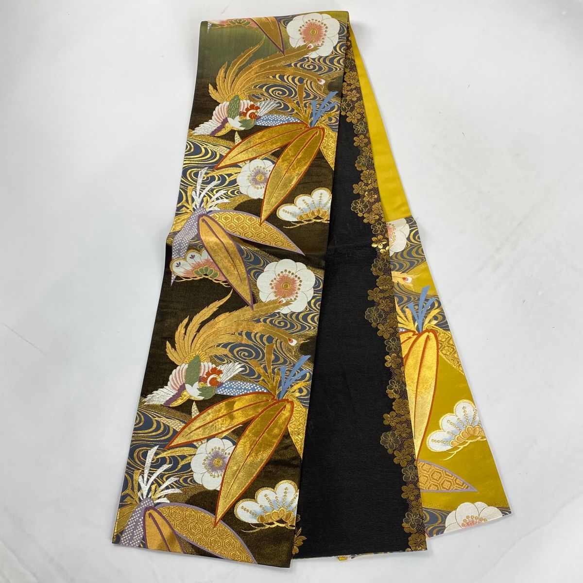 振袖 美品 秀品 落款 袋帯フルセット 扇面 松竹梅 金彩 ぼかし 茜色 袷 