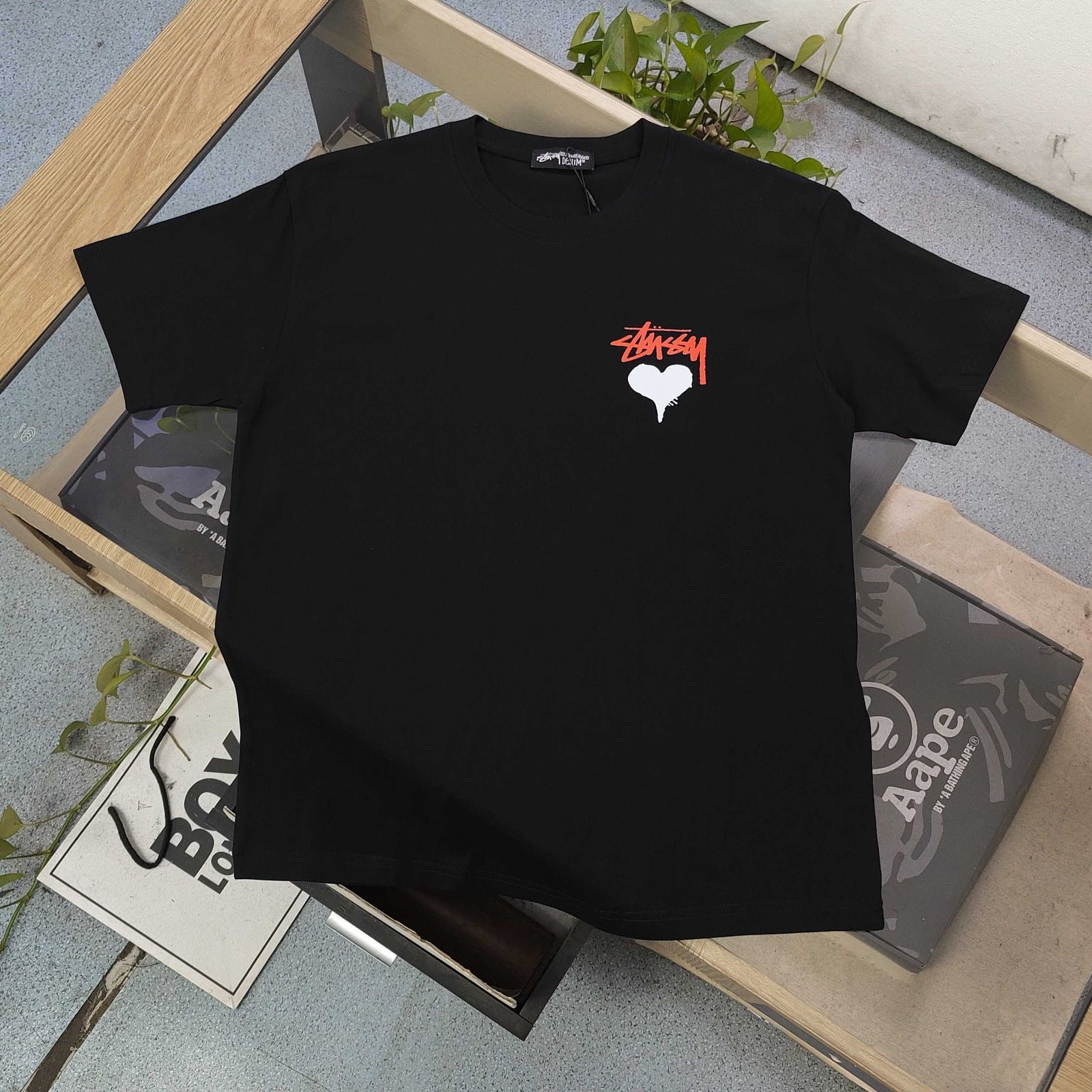 2025新しいStussy Stussyハートパターンロゴプリントカジュアル