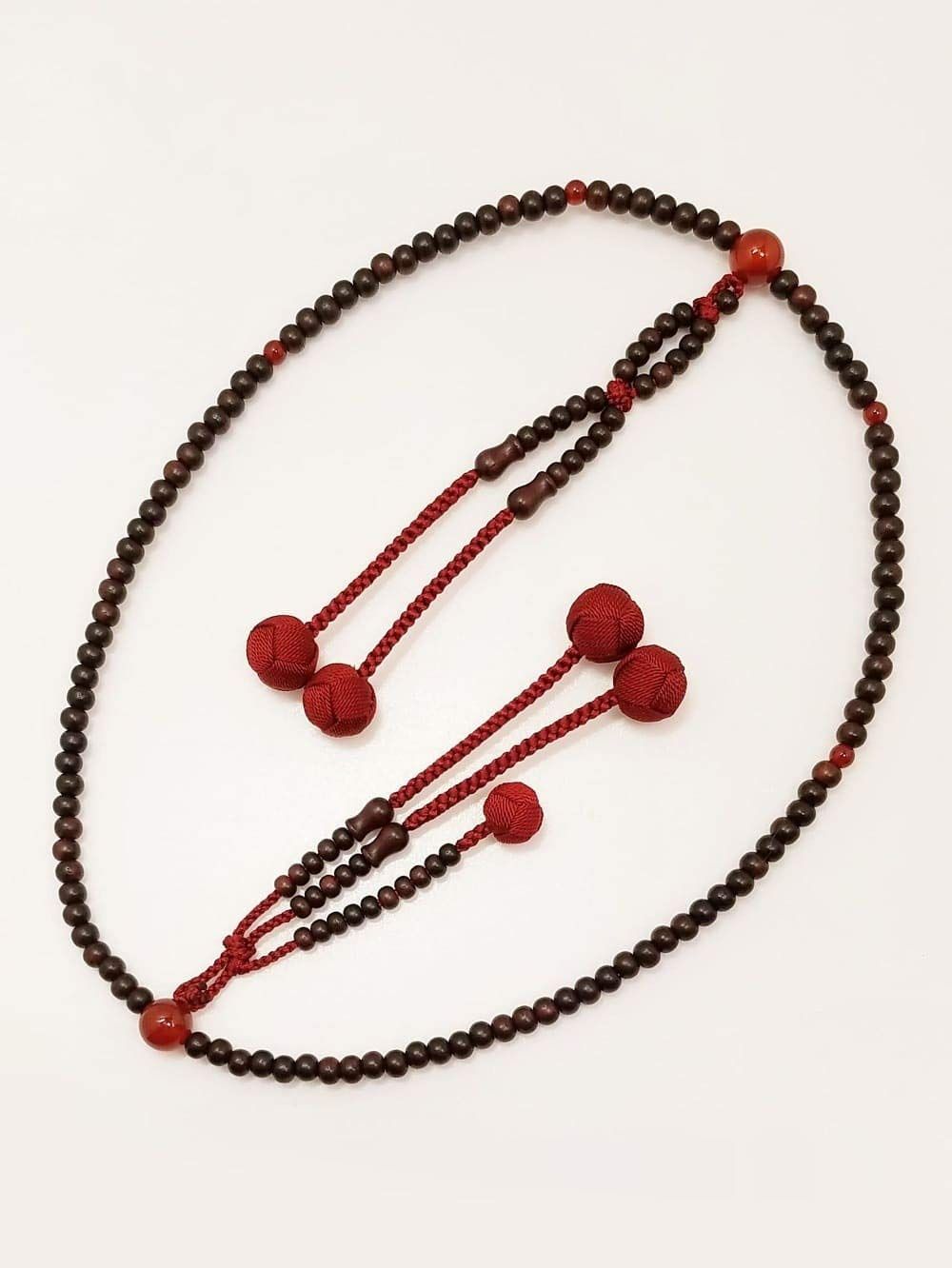 在庫処分 -日蓮宗用- 桐箱入 正絹房 玉の色 小豆色|赤 メノウ入 ツヤケシ紫檀 房の色 エンジ紫 法華数珠 女性用 主玉 5mm 京念珠 土屋念珠店