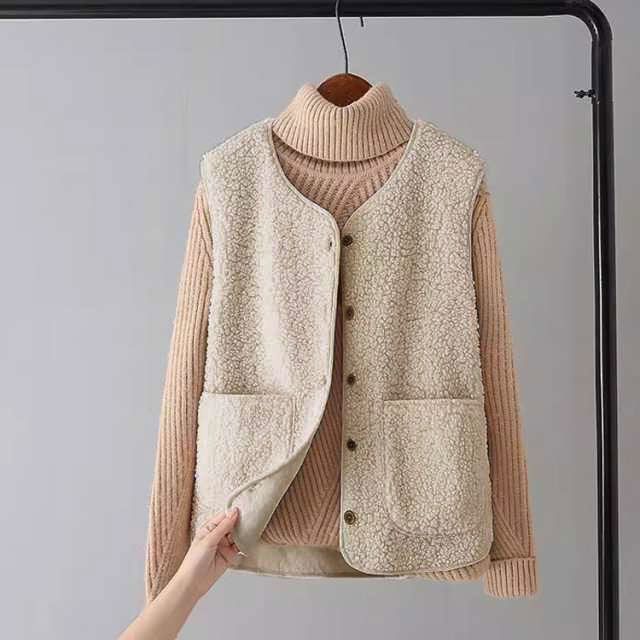  ボアベスト レディース ボア ベスト ノースリーブ 羽織り 秋冬 コーデ ファーベスト 上着 袖なし ボタン トップス ジャケット アウター ノー ショート丈 ratei 0127 ニットベスト ベスト ジレ ビスチェ