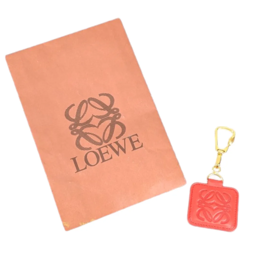 ★☆★オープニング価格★☆★　オシャレ【美品】LOEWE ロエベ　アナグラム　レザー　チャーム　キーホルダー　キーリング　オレンジ　レディース　メンズ