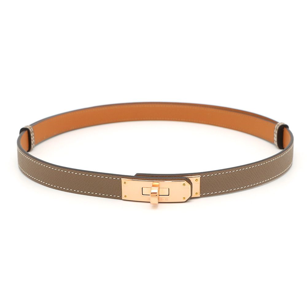 【新品未使用】エルメス　ケリーベルト18　エトゥープ　ピンクゴールド金具　B刻印 HERMES - エルメス ケリーベルト18 エトゥープ/ピンクゴールド