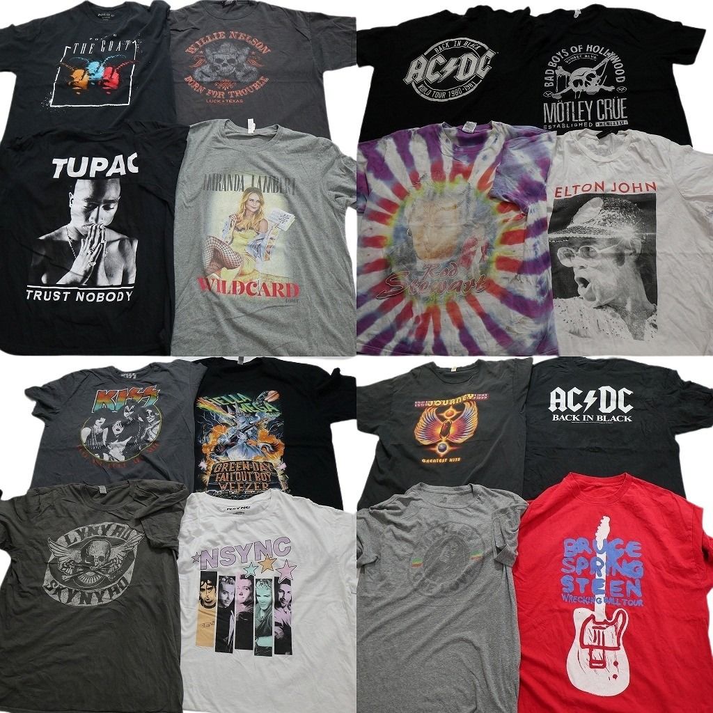 古着卸 音楽 バンド 半袖Tシャツ 16枚セット メンズ XL ツーパック ボブマリー AC|DC KISS 古着 NA9183