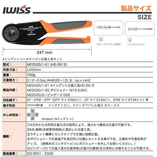 HD-2612 アイウィスIWISS コンタクトピン用 4インデント 圧着工具 MIL