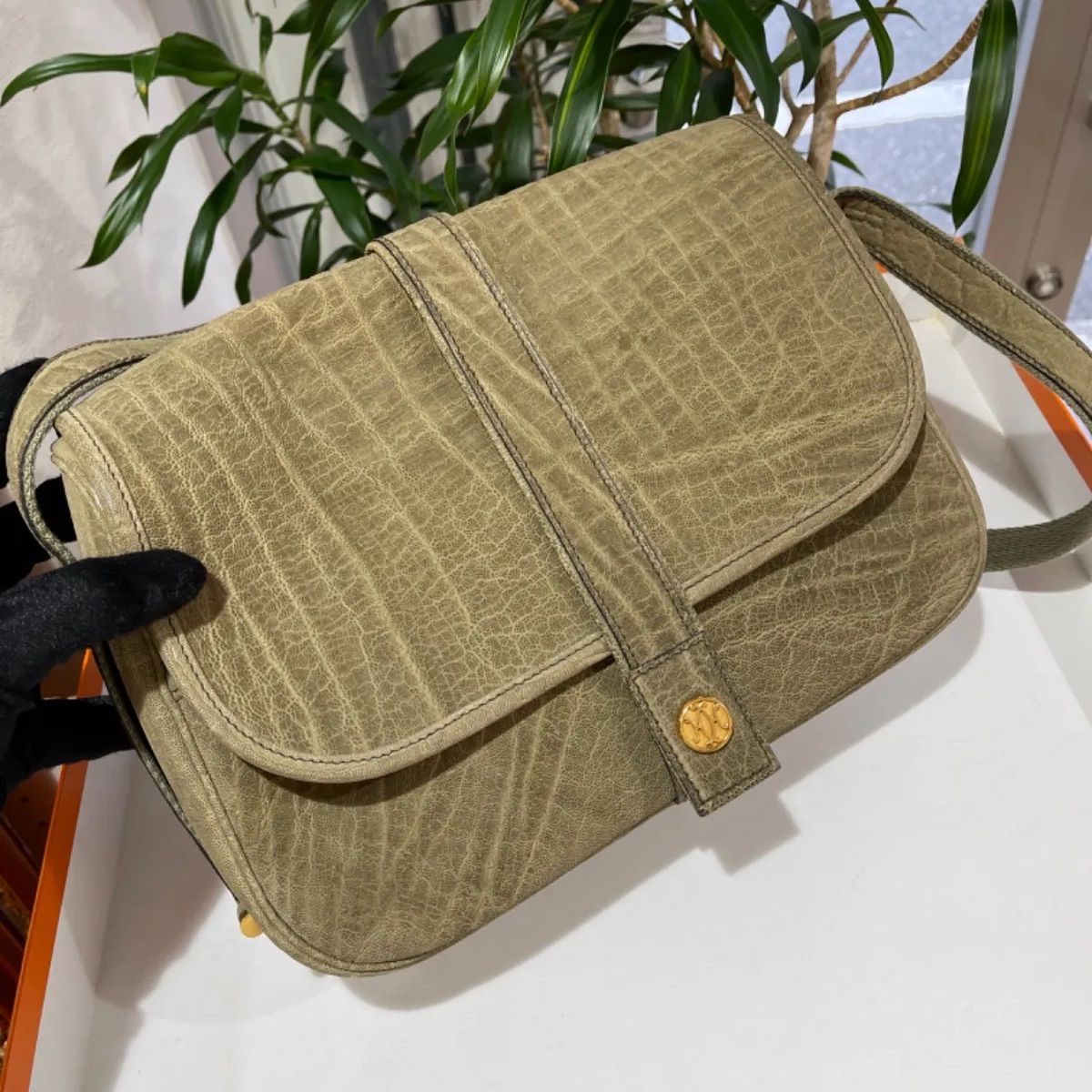 美品】HERMES エルメス ヌメア ショルダーバッグ エレファント カーキ 