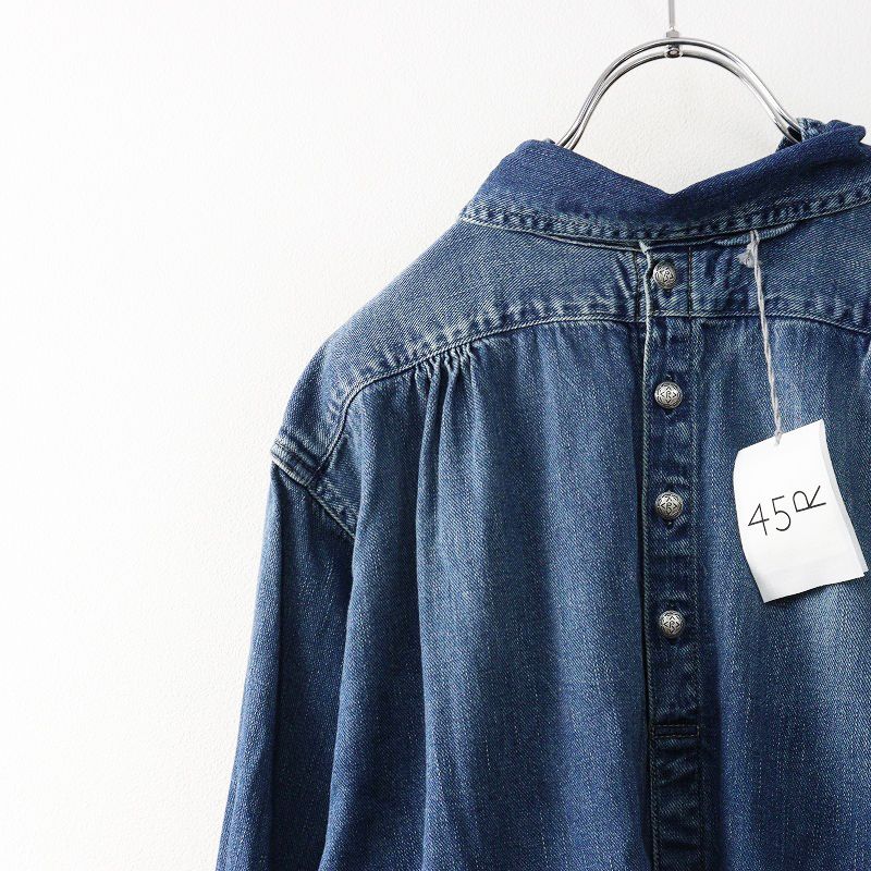 美品 定価5.1万 2024AW 45R 45rpm フォーティファイブアール 45プチデニムのリボンブラウス（重） 2/ブルー インディゴ【2400014405347】 美品 定価5.1万 2024AW 45R 45rpm フォーティファイブアール 45