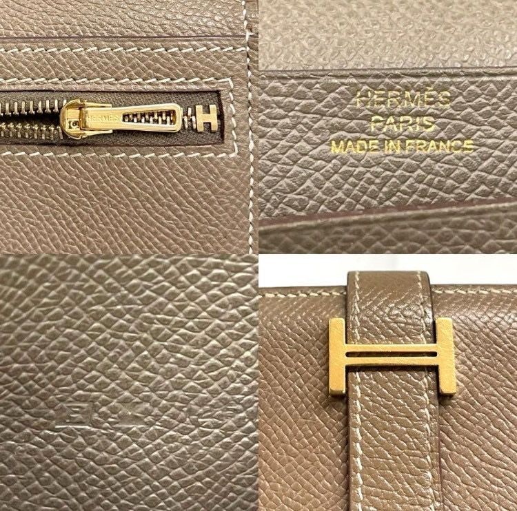 美品☆ エルメス ベアンスフレ エプソン エトゥープ 長財布 □P刻印