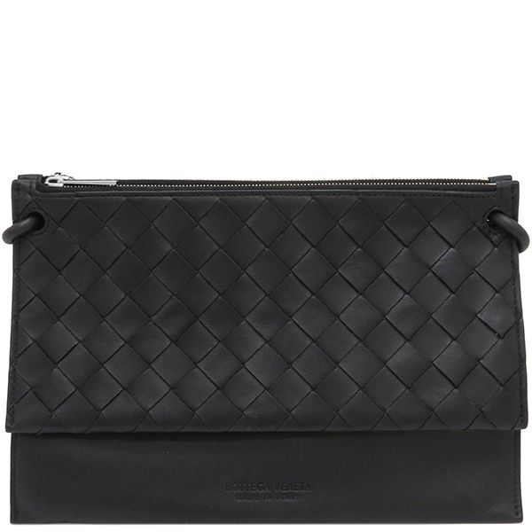 ボッテガヴェネタ BOTTEGA VENETA ショルダーバッグ イントレチャート ダブル ポーチ レザー ブラック シルバー金具 黒 財布