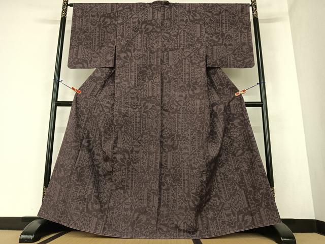 平和屋着物○結城紬 100亀甲 風景文 正絹 逸品 AAAV7212zg