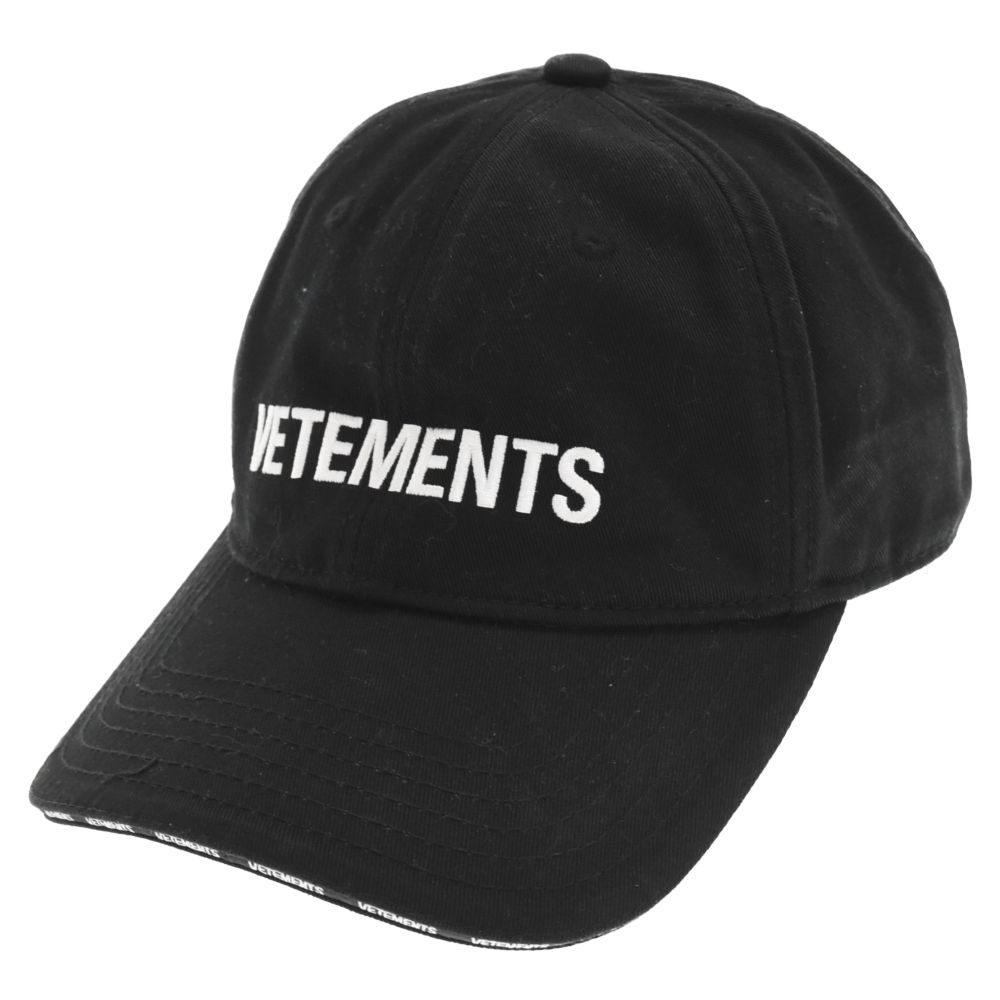 メンズVETEMENTS ヴェトモン Classic Logo Cap クラシックロゴ刺繍ベースボールキャップ ブラック UA52CA200B