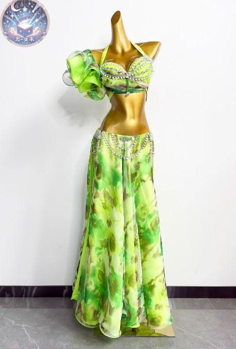 ♥ ベリーダンス衣装 トップスブラ スカート グリーン オーダーメイド