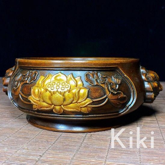 蓮の花香炉 装飾品 現代工芸品 美術品 置物 銅細工 蓮の