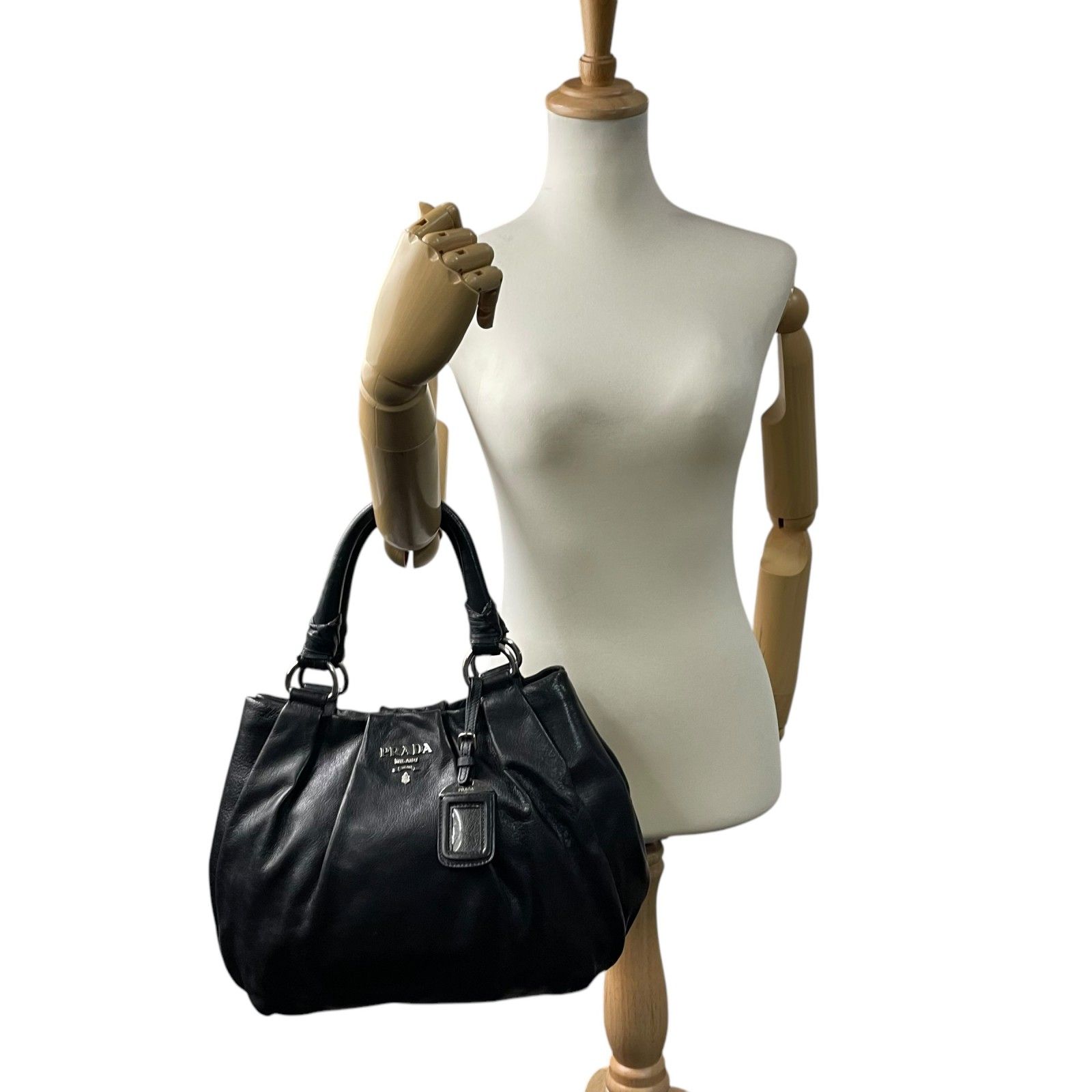 美品 PRADA プラダ ハンドバッグ トートバッグ オールレザー 本革 NERO 