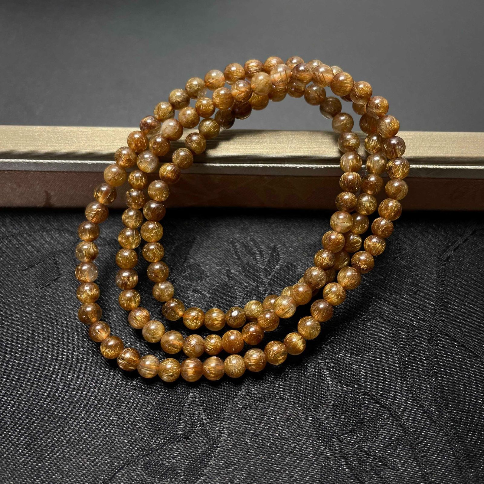 天然美品☆【銅髪ルチルクォーツ】☆ 3重巻きブレス パワーストーン 