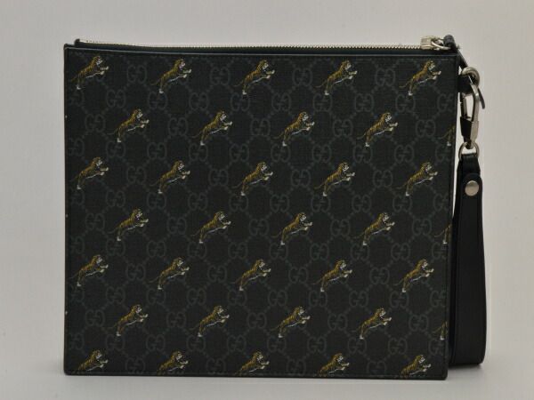 グッチ GUCCI 575136 G2BAN タイガープリント クラッチバッグ GGスプリームキャンバス ブラック シルバー金具 メンズ su_p e_u F-YA577 グッチ GUCCI 575136 G2BAN タイガープリント クラッチバッグ GG