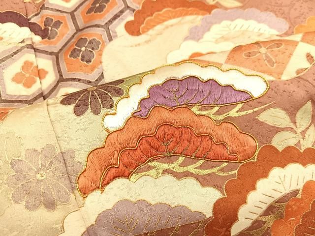 平和屋着物○訪問着 総刺繍 駒刺繍 草花文 金彩 正絹 逸品 未