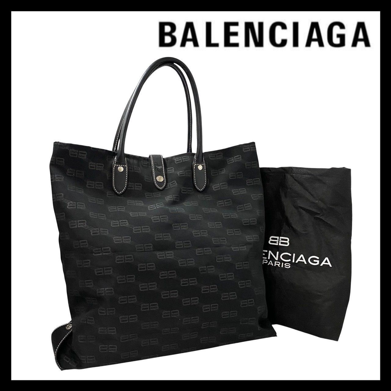 FU【BALENCIAGA】BBロゴ トートバッグ ブラック/黒 ナイロン