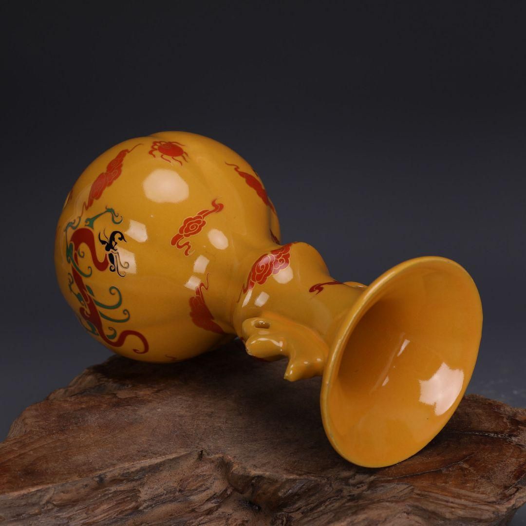 黄地琺瑯彩竜紋瓶 装飾品 花瓶 美品 景徳鎮 陶磁器 工芸品 美術品 置物 宋代の汝窯帝王黄色絵龍鳳紋鳳耳尊花瓶 景徳鎮 陶磁器装飾品現代