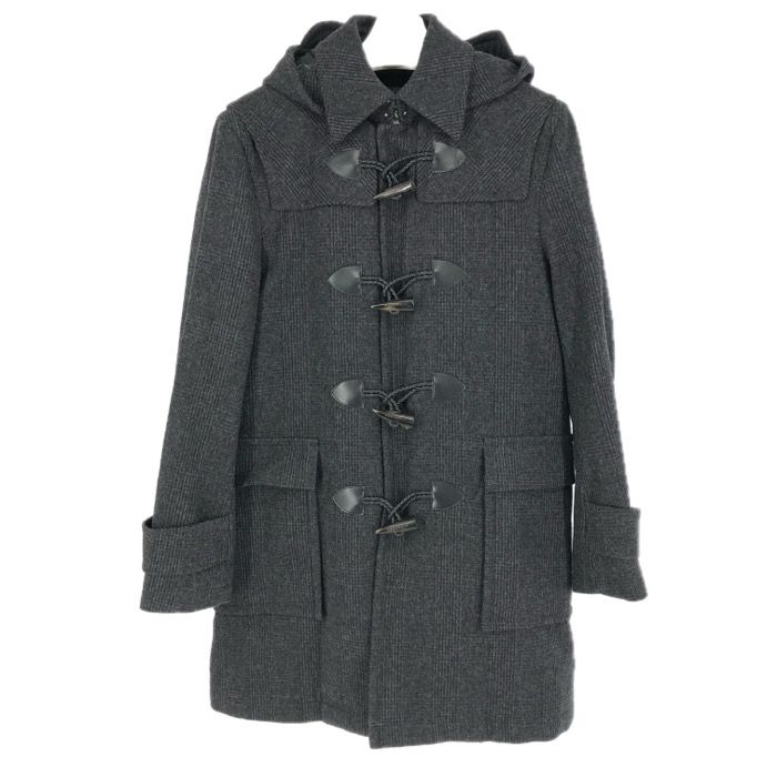 BURBERRY BLACK LABEL バーバリーブラックレーベル ダッフルコート 中綿入り フード付き グレンチェック柄 BMC81-309-07 ウール×カシミヤ ブラック Mサイズ メンズ