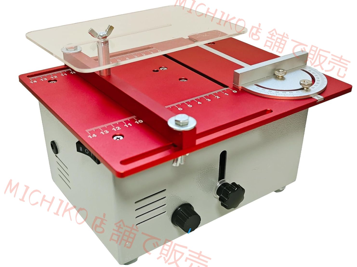 ミニテーブルソー 卓上丸鋸盤 360W 0-30mm 鋸刃昇降 0-90° 角度調節 無段変速 10000RPM ダブルモーター 鋸刃 4 枚付き 切断 研磨 彫刻に対応 DIY 家庭用 木工向け 小型コンパクト シルバー色 砥石切断機機能も備え