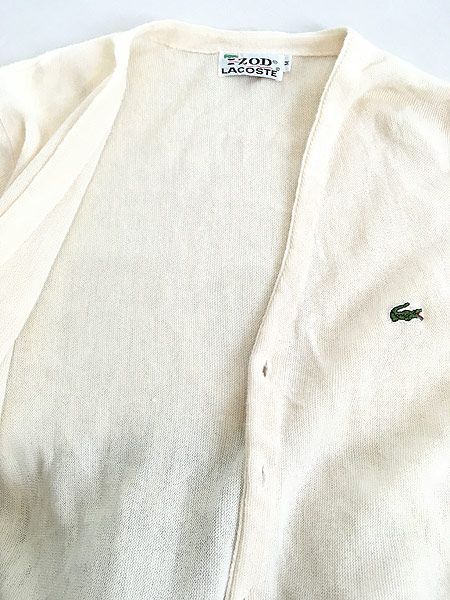 古着 80s IZOD LACOSTE ワニ ワッペン アクリル ニット カーディガン 