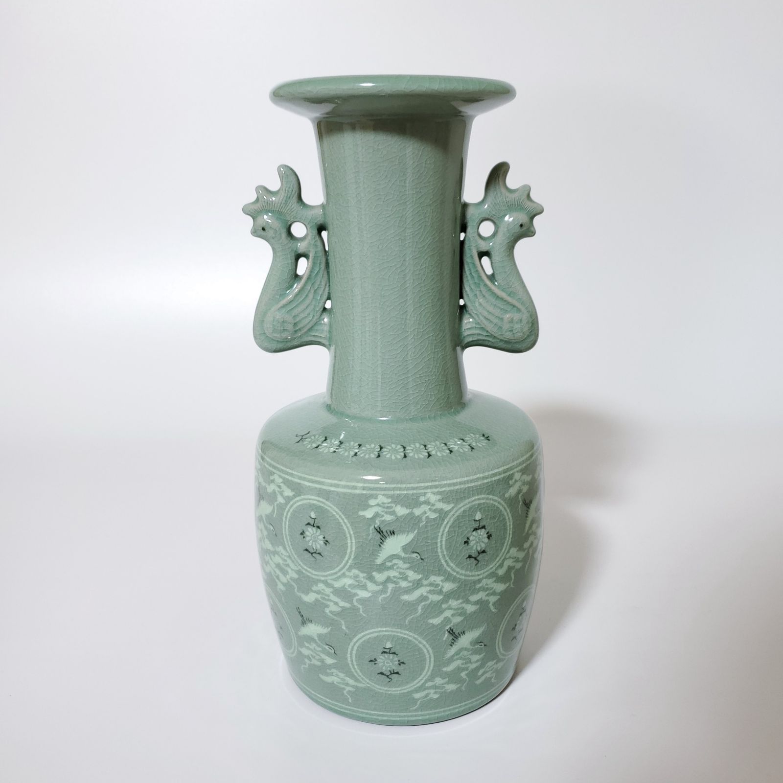 新品】韓国陶窯 青磁 花瓶 雲鶴図 大韓民国 済州道 済州島 韓国 文化財