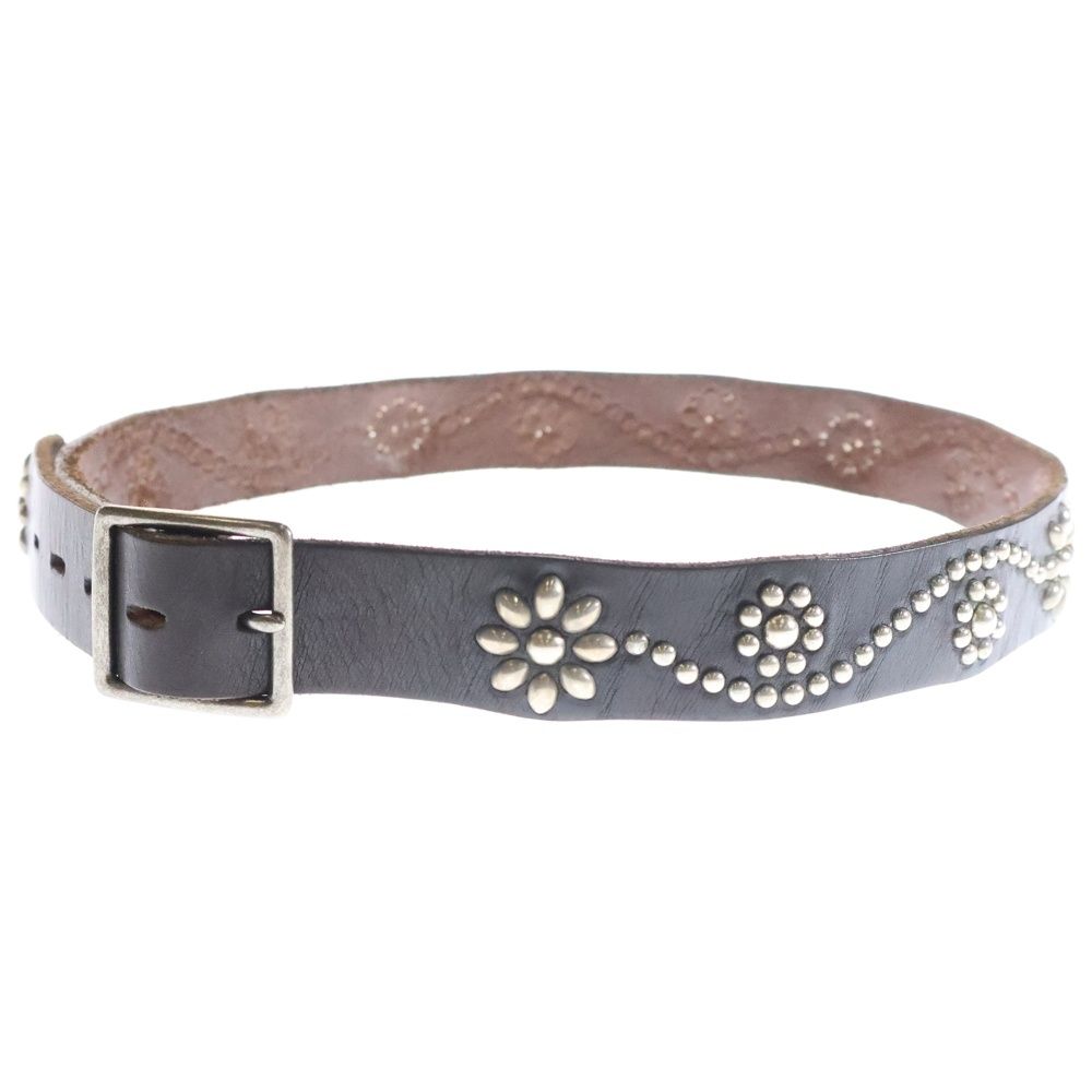 ⭐️美品⭐️HTC⭐️フラワーベルト⭐️ブラウンレザー×シルバースタッズ⭐️34 HTC (エイチティーシー) Flour Belt フラワースタッズ レザー