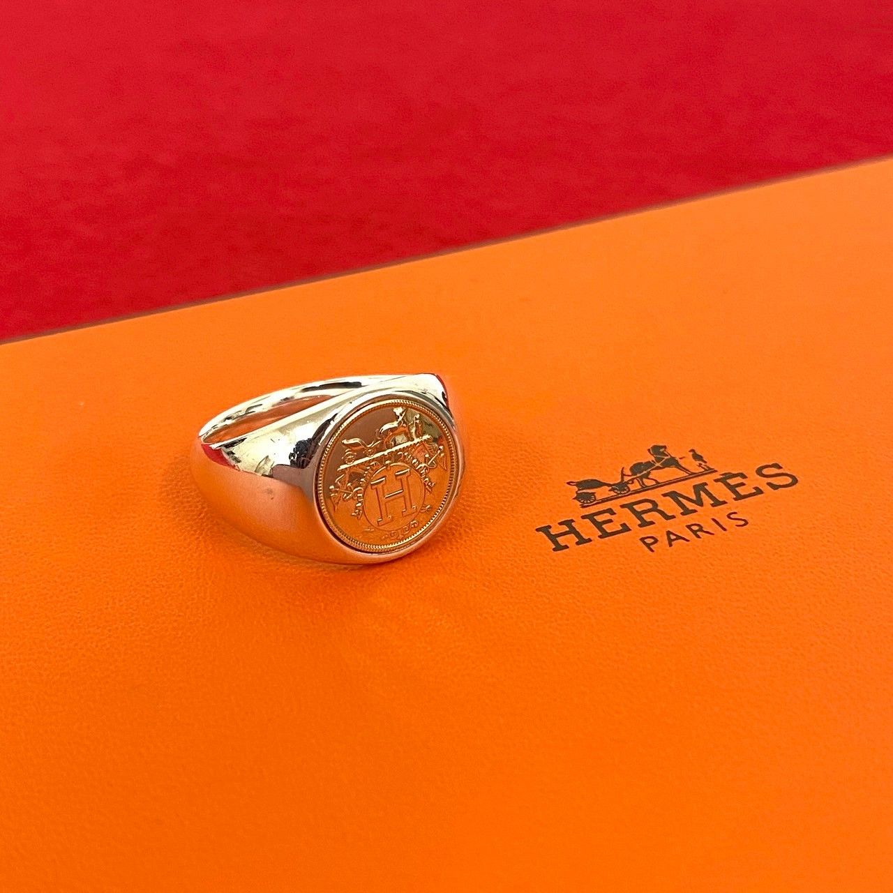 品 HERMES エルメス エクス リブリス シュヴァリエ ロゴ 刻印 シルバー925 リング 指輪 22号 アクセサリー メンズ 04989