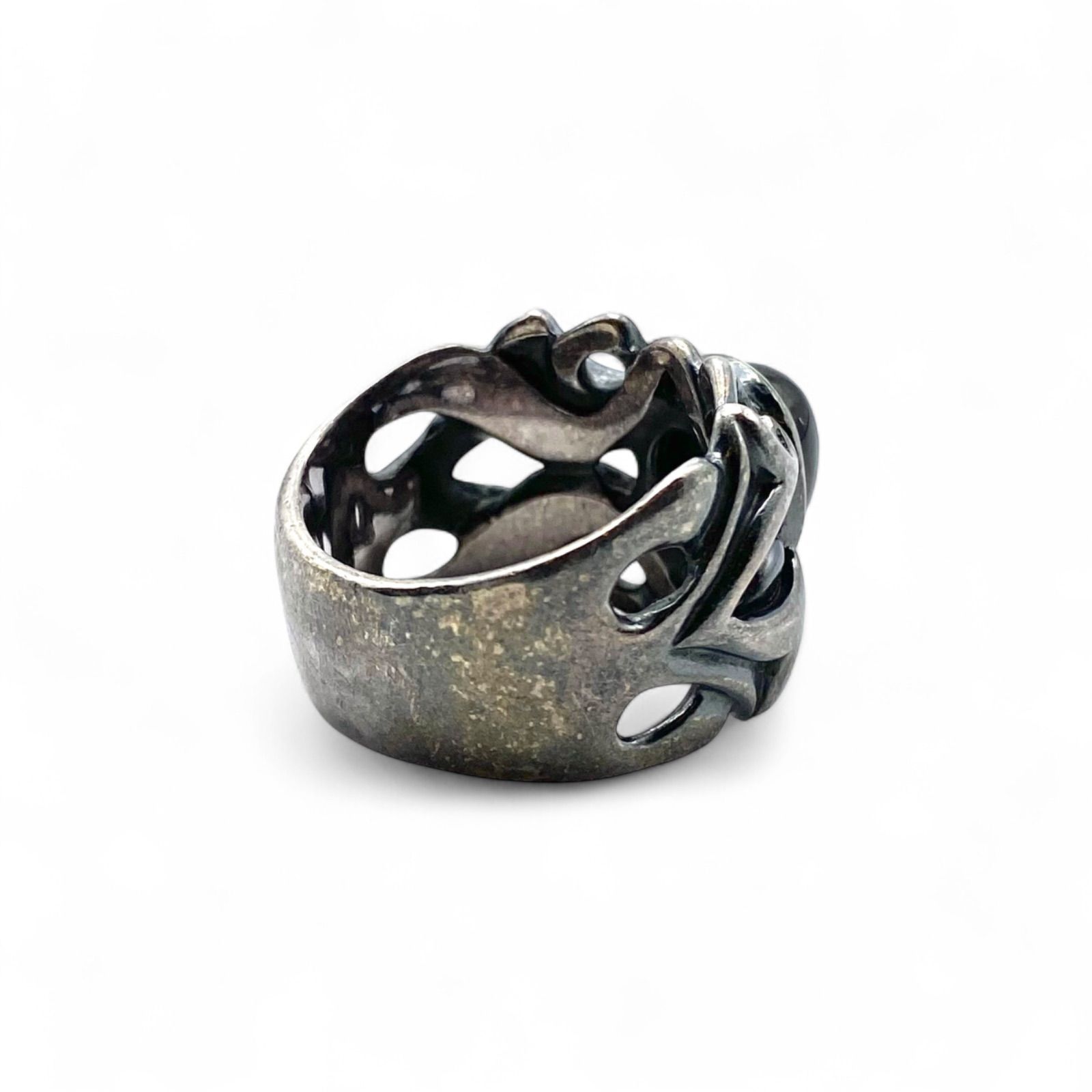 漆黒の神秘 ブラックオニキス Silver 925 刻印 90s Vintage Design Ring シルバー デザイン リング 18号 WWW_OLIVIERBERNSTEIN_COM
