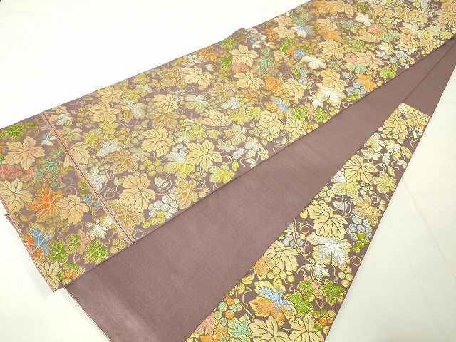 平和屋本店□極上 龍村美術織物 たつむら 本袋帯 漆彩葡萄文 金銀糸  