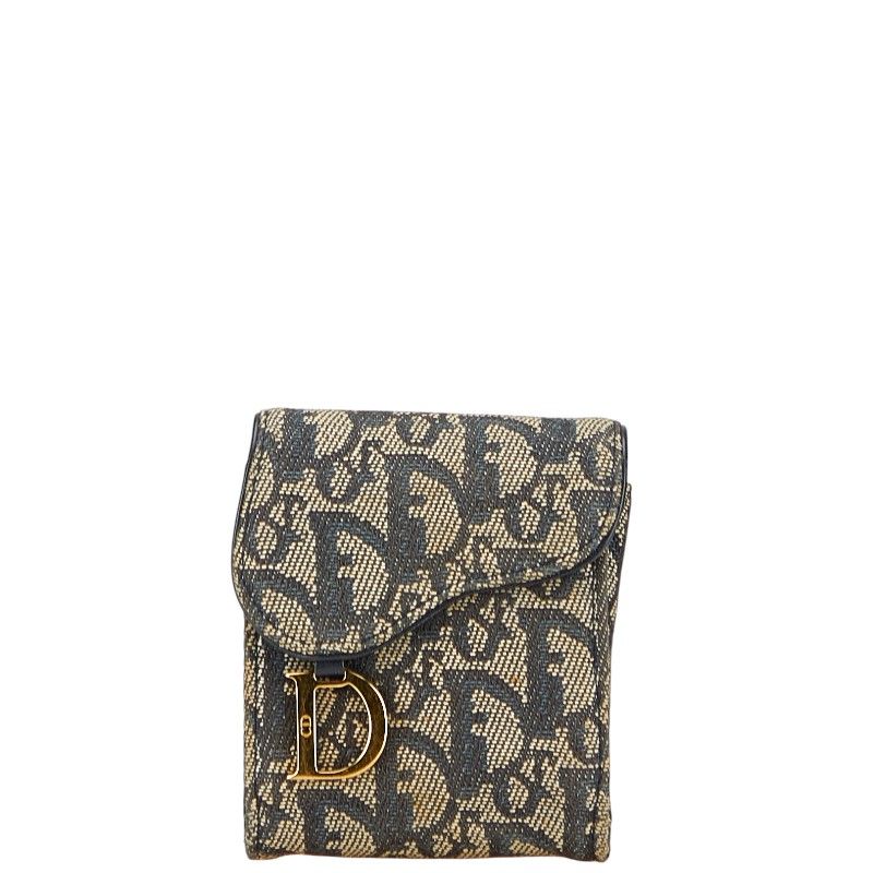 ディオール トロッター サドル ポーチ シガレットケース ネイビー ベージュ キャンバス レザー レディース Dior 1-0231117