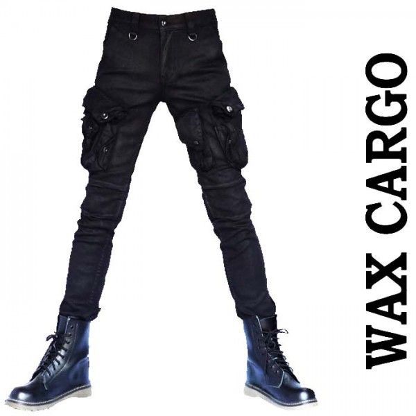 カーゴパンツ ブラック スリム 光沢 コーティング メンズ カーゴ  