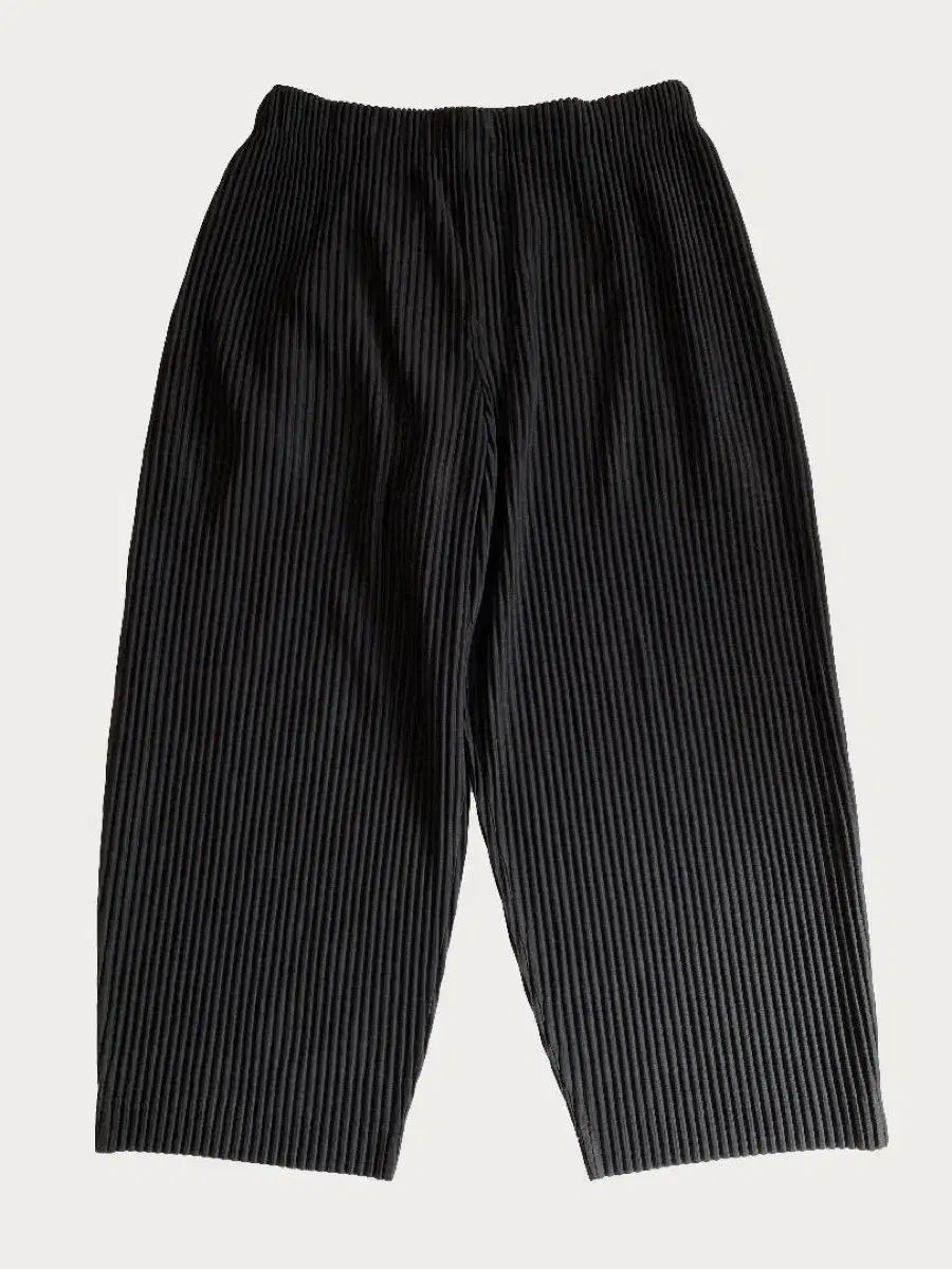 ISSEY MIYAKE イッセイミヤケ HOMME PLISSÉ オムプリッセ クロップド ワイド 9 富 パンツ 黒 1 サイズ