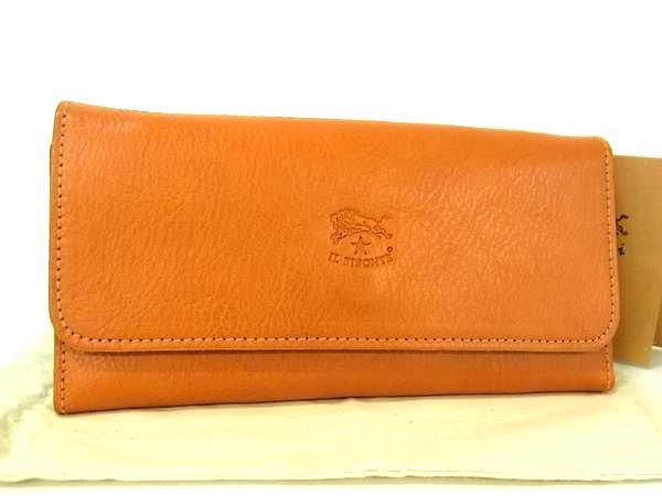 新品同様 IL BISONTE イルビゾンテ レザー 三つ折り 長財布 ウォレット レディース オレンジ系 FJ2995