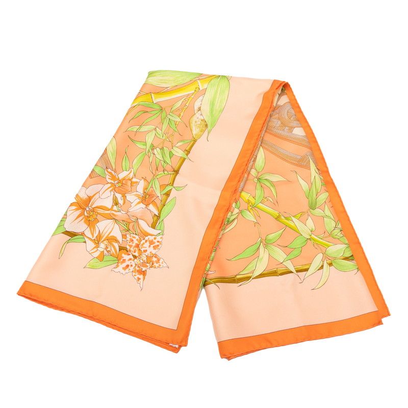 エルメス カレ90 SERENITE セレニテ 竹 オレンジ グリーン マルチカラー シルク レディース HERMES 1-0235435