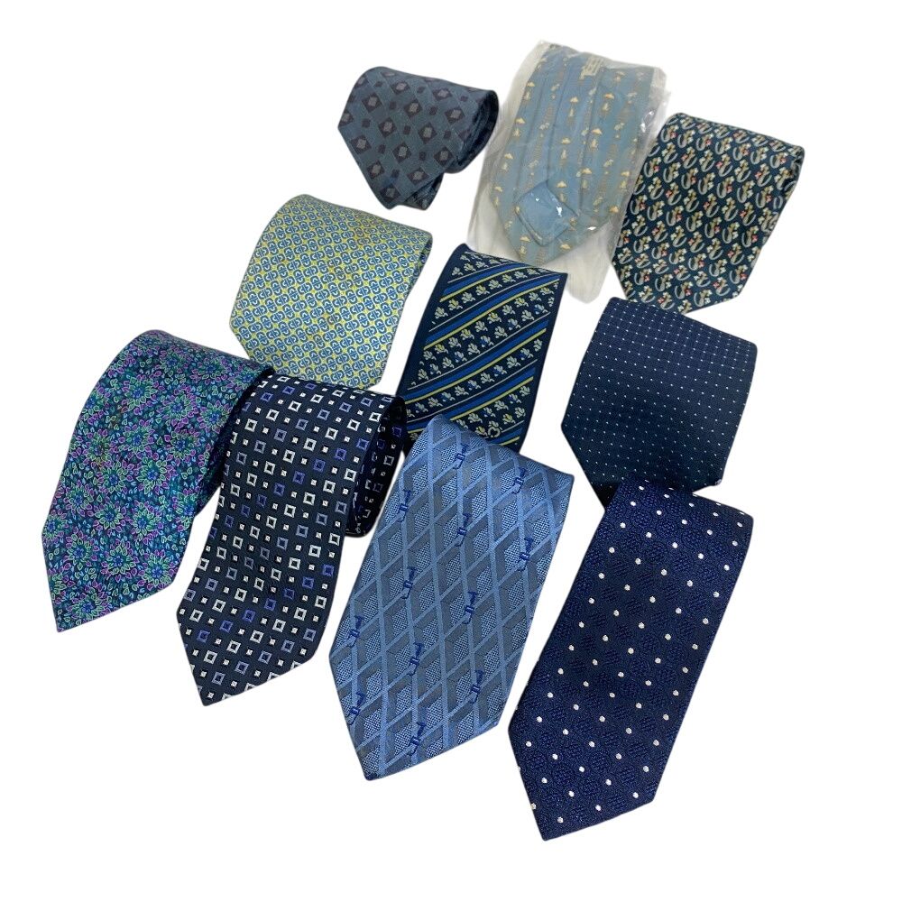 エルメス HERMES ネクタイ ブルガリ トラサルディ カルバンクライン 他 ブランドネクタイ 10本セット ブルー系 HERMESエルメス ブルガリ トラサルディ カルバンクライン 他 ブランド