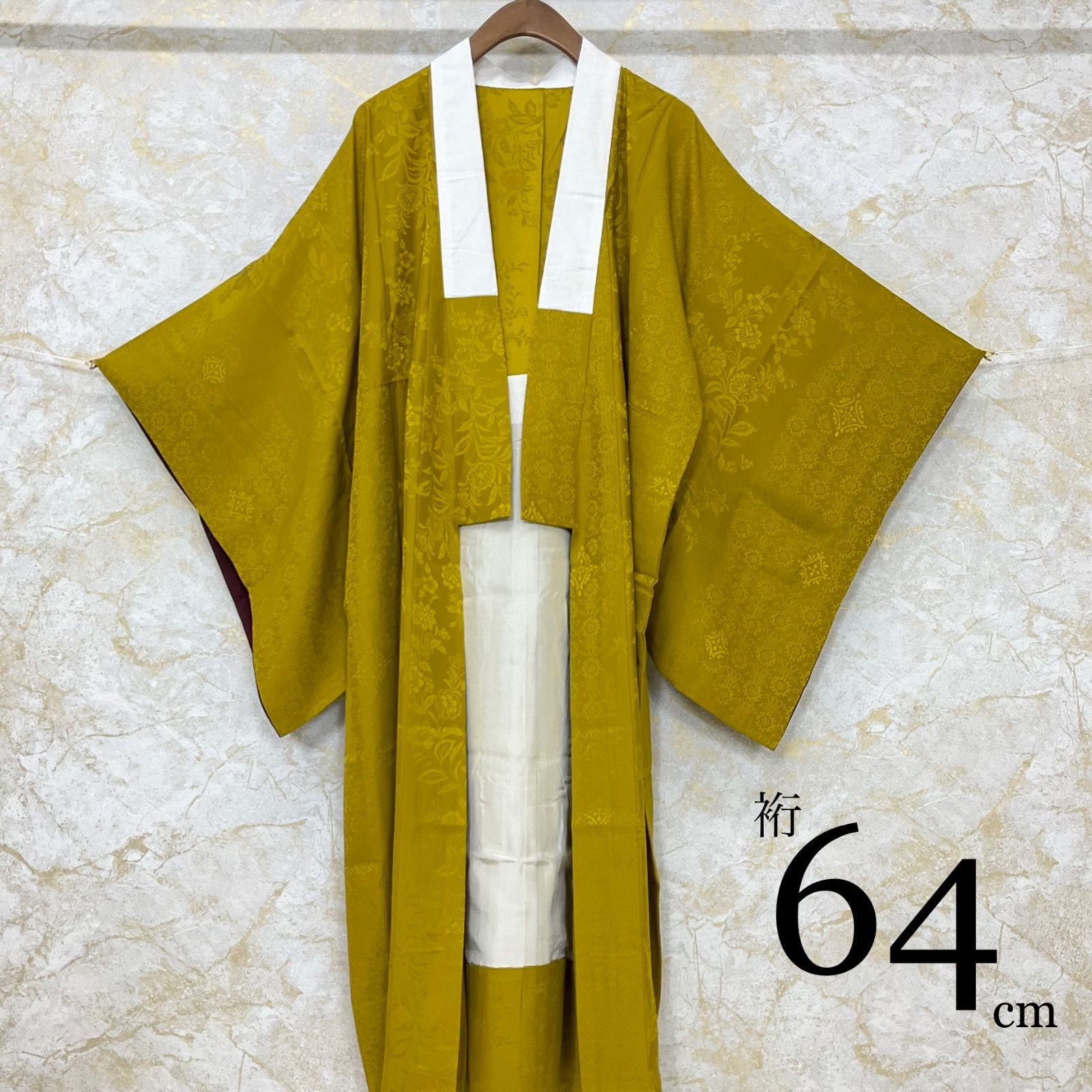 kimono+one◇美品◇長襦袢◇黄土色◇正絹◇単衣◇袖無双◇居敷当て付き 