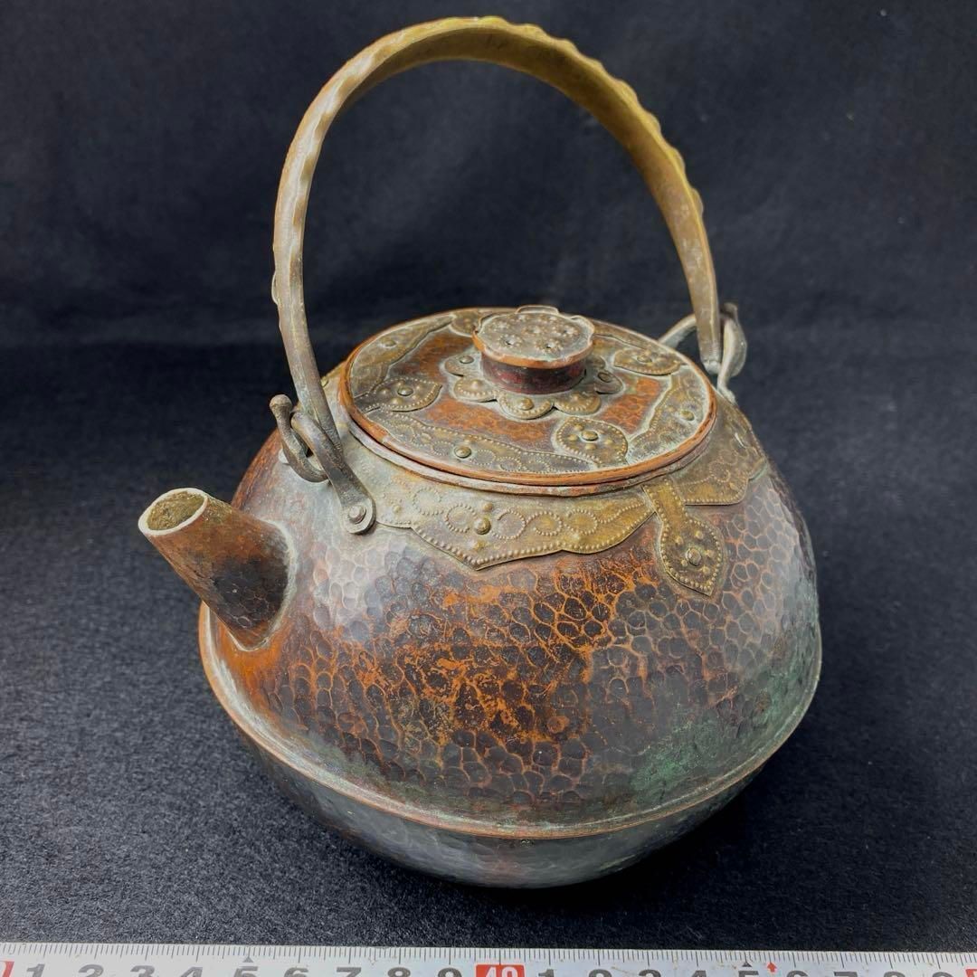 モール鉄砲口 銅瓶湯沸 355g|持ち手込高さ約17㎝ 東Y6-0726