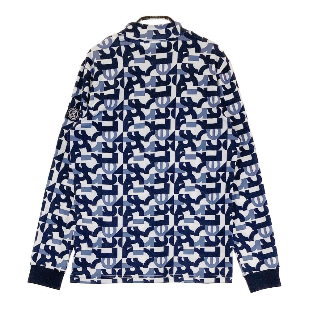 サイズ M AND PER SE アンパスィ モデル AFF9244X3 モックネック 長袖Tシャツ ロゴ総柄 ネイビー系 240101371585 ゴルフウェア レディース ストスト