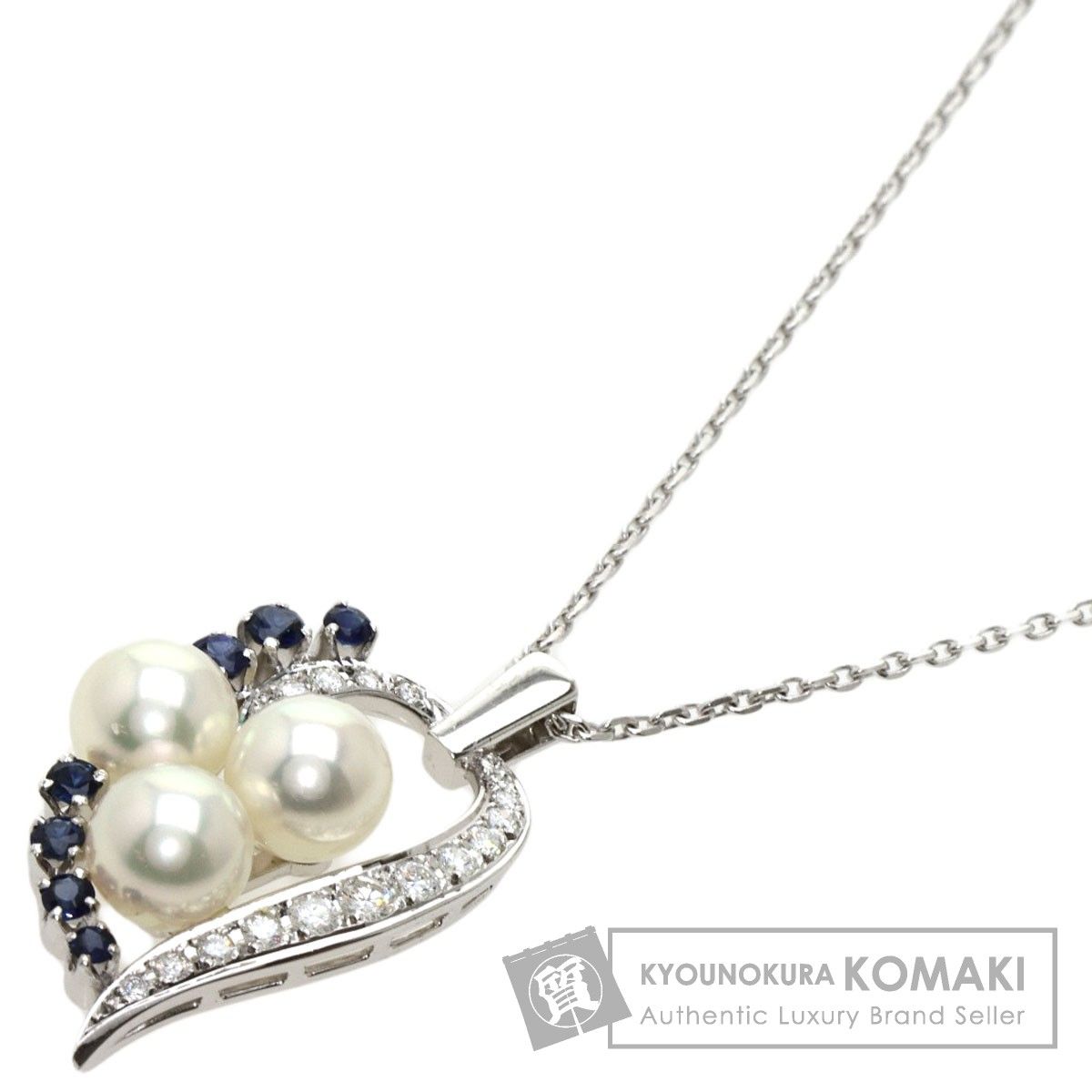 MIKIMOTO アコヤパール 真珠 サファイア ダイヤモンド ネックレス K14WG レディース