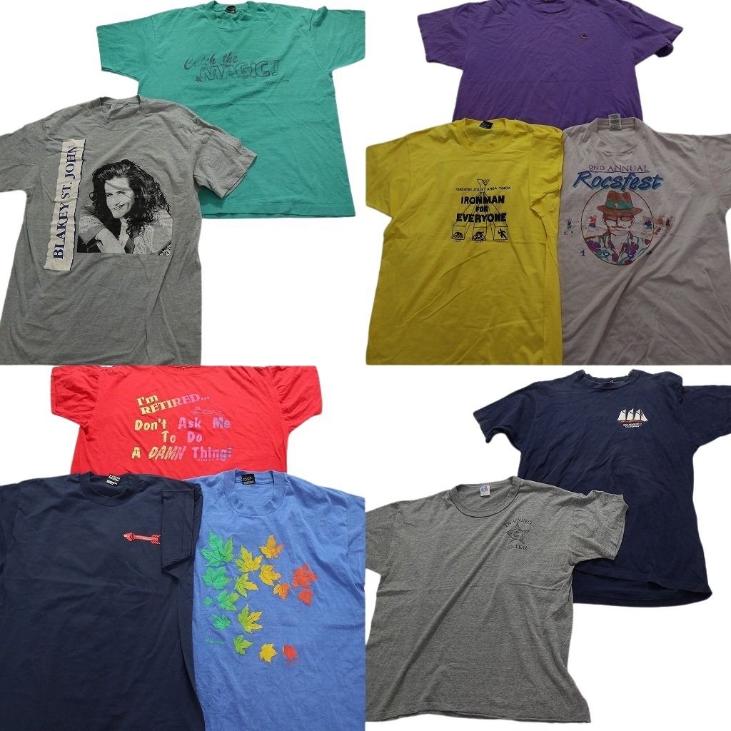 古着卸 まとめ売り ～90s　オールド 半袖Tシャツ 10枚セット (メンズ XL ) シングルステッチ 人物 英文字プリント 無地 中古 古着 MY0083