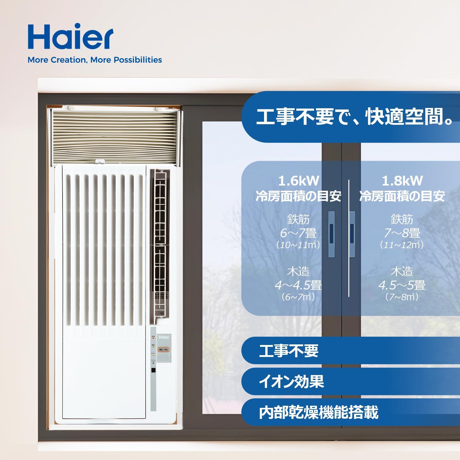 ハイアール(Haier) 窓用エアコン ウィンドウエアコン工事不要JA