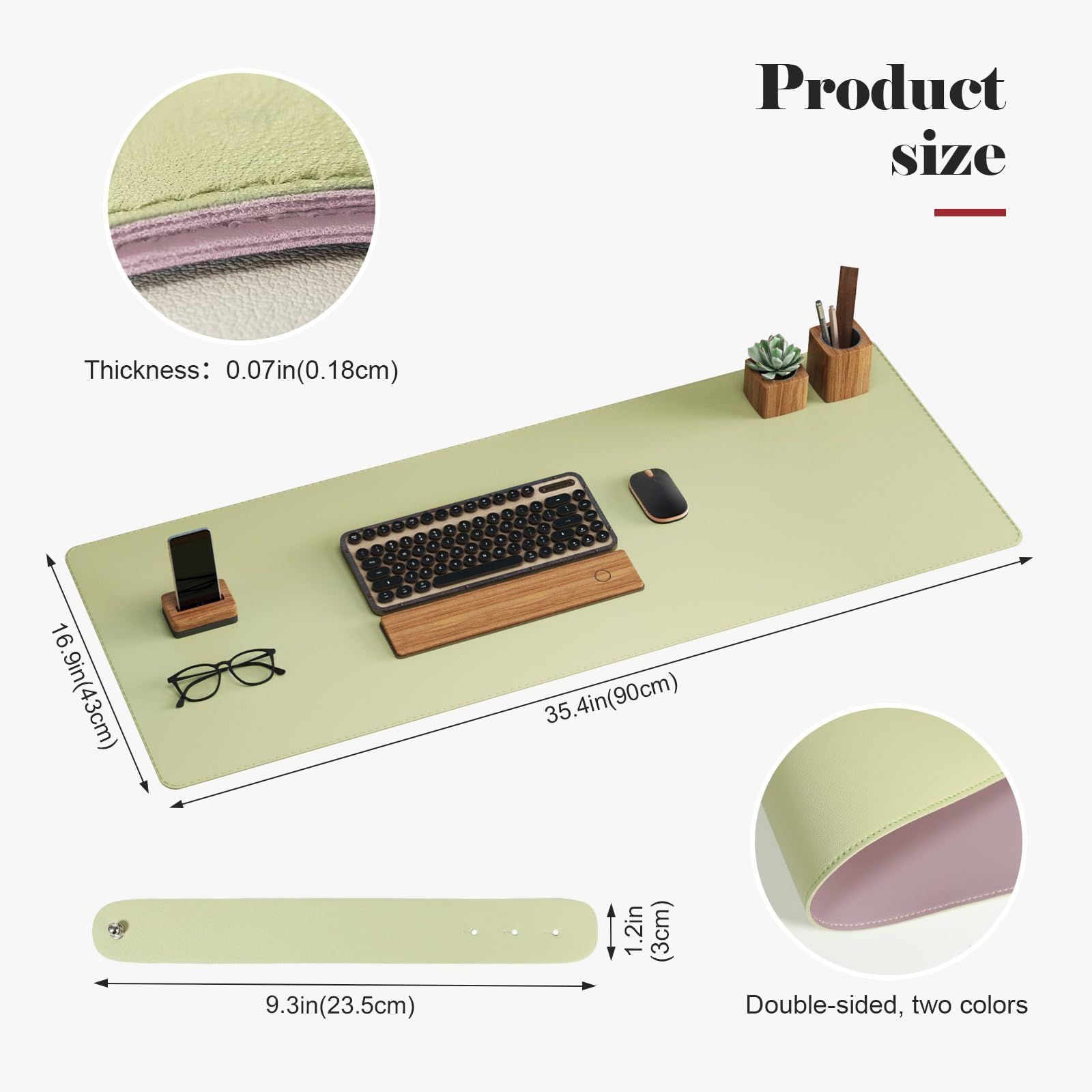  PUデスクマット レザーデスクパッド 防水デスクプロテクタ オフィス ホーム ゲーム インテリアのための耐久性のあるデスクマウスパッド 抹茶の緑と紫 90 x 43 0 18 cm デスクマット 机上アクセサリー