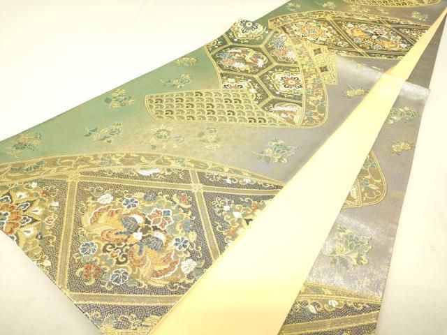 平和屋着物▽六通柄袋帯 正倉院鴛鴦花文 金糸 引箔 正絹 逸品