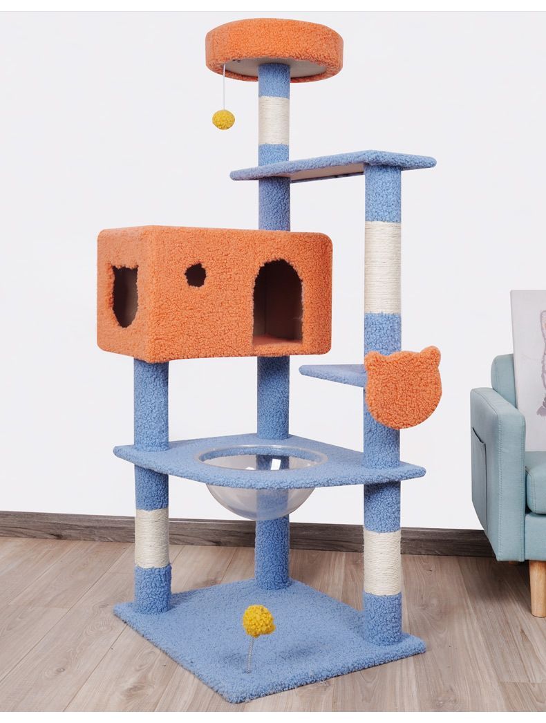 カラフル木製キャットタワー 多層一体型