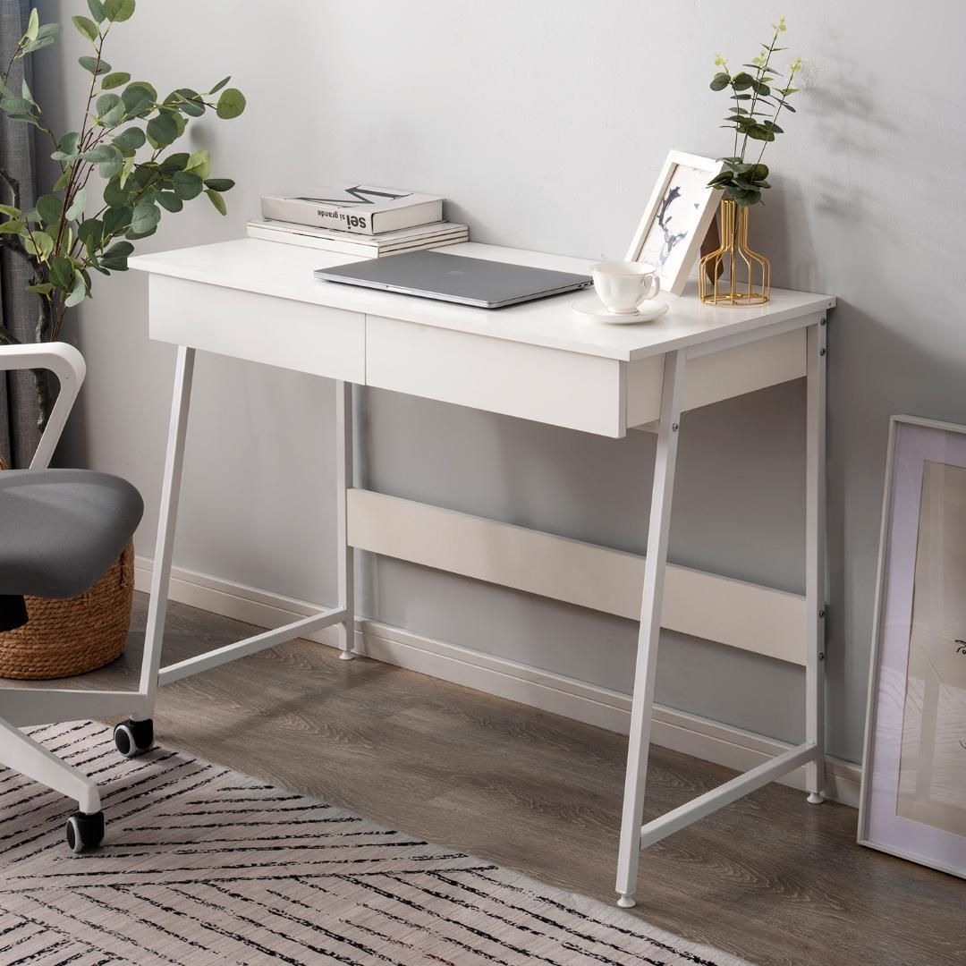 ホワイトパソコンデスク 引き出し付き 幅100×奥48 cm - スタイリッシュ