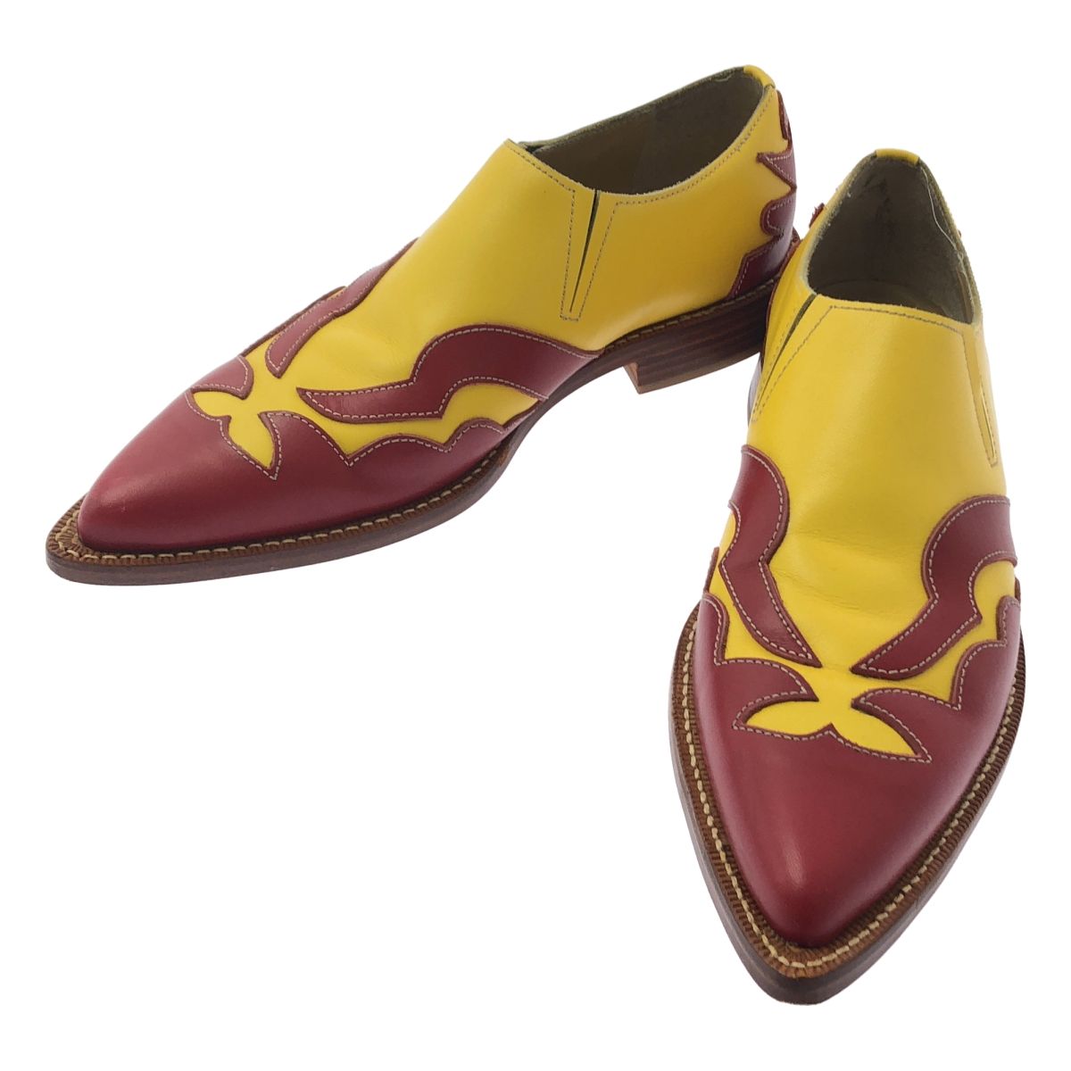 COMME des GARCONS コムデギャルソン レザー バイ ウエスタン シューズ 革靴 23.5 レッド イエロー レディース