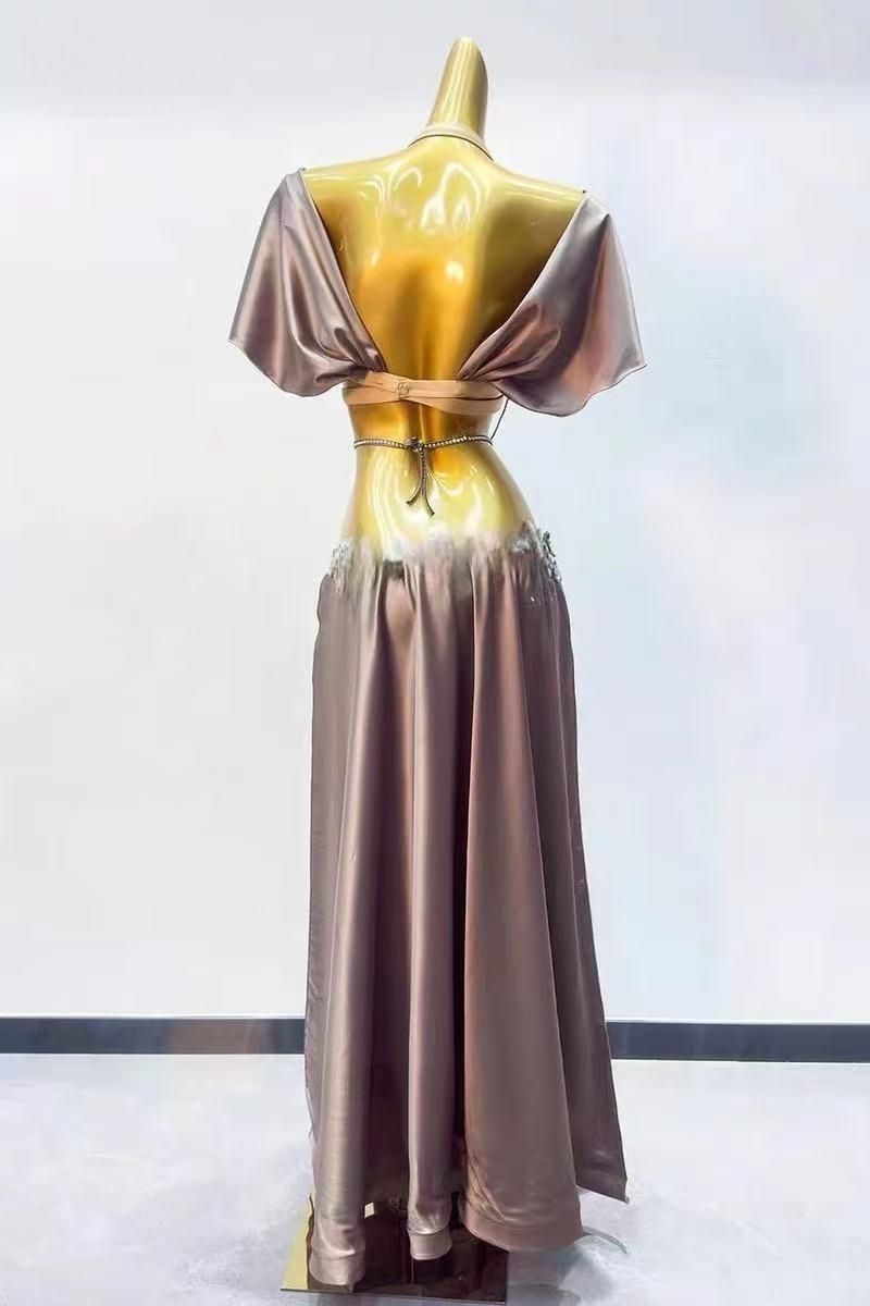 ベリーダンス オリエンタル衣装 トップス スカート オーダーメイド ステージ衣装 セクシー T 魅惑 大きいサイズ オープニングダンス コーヒー色